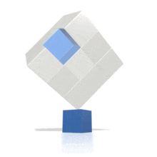 A blue cube supports a group of spinning white cubes in this animated clipart.