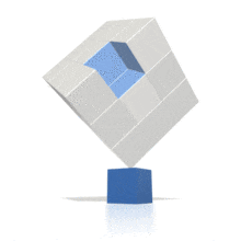 A blue cube lifts up a group of white cubes in this animated clipart.
