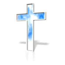 blue sky and clouds pass by inside a white static cross.