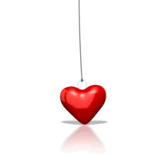 a red pendulum heart swings back and fourth in the valentine&#039;s day animation.