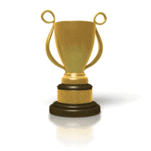 An animation of a shiny gold trophy cup.  The trophy has to large golden handles and a wooden base with a gold strip.  A perfect animation to indicate an award of excellence.
