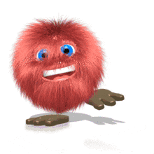 A cute red hairball dances up and down in this animated clipart.
