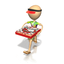 In this animated clipart, a stick person runs with a pizza box.