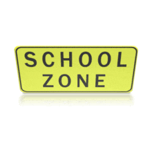 In this animated clipart, a yellow sign declaring &quot;school zone&quot; rotates.