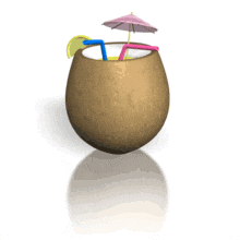In this animated clipart, we see a closeup of a refreshing summer drink served in a coconut.