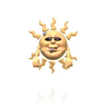 In this animated clipart, a hot cartoon sun perspires in the heat.