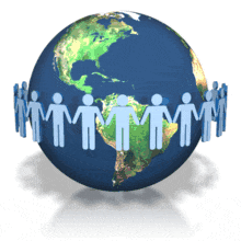 An animation of people joining hands to circle the earth.  This is a concept animation of unity, cooperation, and teamwork.