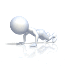 A 3D animation of a figure doing push ups. This is an animated clipart image that could be used to represent strength fitness or health.