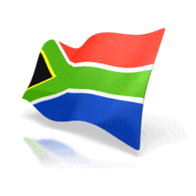 An animated South African flag waving at a perspective angle.