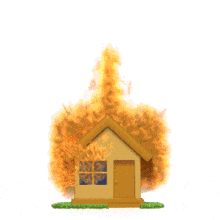 This animated clip art shows a house on fire.