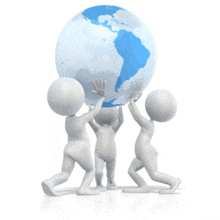 This animated clip art shows three stick figure holding up the earth.  This animation displays the concept of strength, teamwork, partnership, sturdy, synergy and unity