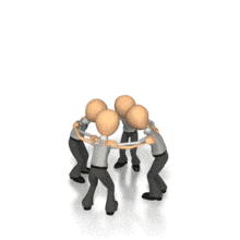 A group of business team members huddle together to brainstorm an idea in this animated concept clip art.  This animation displays a concept of using teamwork, brainstorming session, and group leadership.