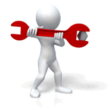 An animation of a stick figure holding a large red wrench loosening a bolt.