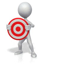 This clip art image shows a stick figure holding a red and white target.