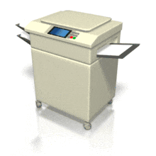 This clip art image shows a copier machine making some paper copies.