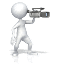 A stick figure does a video shoot in this animated clip art.