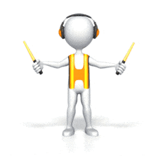This animated 3D clip art shows a stick figure dressed as a airport Marshall giving signals with light wands. 