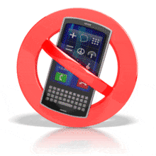 A cell phone rings inside of a not prohibited symbol.