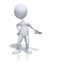 An animation of a stick figure presenting to the right.