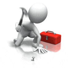An image of a stick figure pounding nail into ground.
