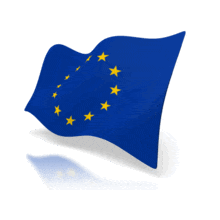 The official flag of the European Union.  Animated at a perspective angle.