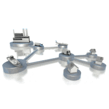 This animation shows a shipping distribution network path.