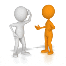 One stick figure stands puzzled while another tries to explain something to them.