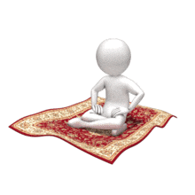 A stick figure rides on a magic carpet.