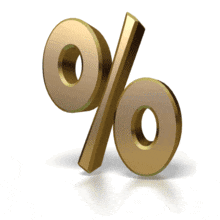 A gold percent symbol with a light streaking highlighting it.