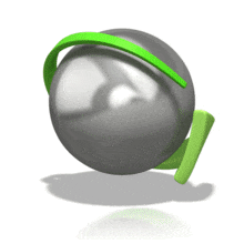A green arrow rotates around a silver ball in a technology concept animation.