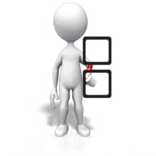 An animation of a stick figure checking two box with a mark.