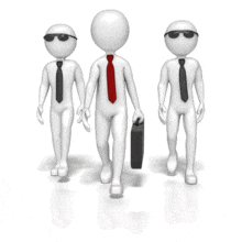 A business man with a briefcase walks with his two associates.