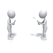 An animation of two stick figures text messaging each other.