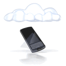 A mobile device transmits data to the cloud in this concept animation of Cloud Computing or working in the cloud.