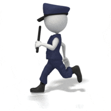 A stick figure police officer runs in pursuit.