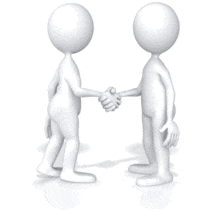 Two stick figures shaking hands.