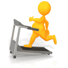 This animation shows an overweight stick figure running on a treadmill losing weight.