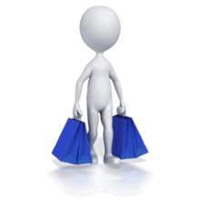 A stick figure walk holding four big bags of goods.