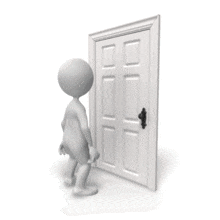 An animation of a stick figure knocking on a door.