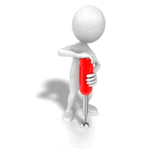 An animation of a stick figure screwing in a screw.