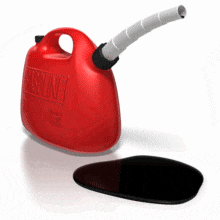 A drop of oil falls from the spout of a gasoline container. This clip-art can represent the oil needed to make gasoline.