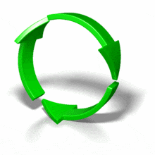 Three green arrows rotate in a continuous circle.