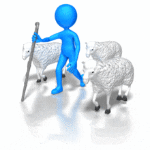 A shepherd with a walking staff leads his sheep. This clip-art can represent a leader and his followers.