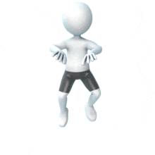 A stick figure character does a tread motion.