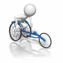 A stick figure races in a competition wheelchair.