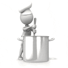 A chef stirs a large kettle with a spoon in this cooking or restaurant kitchen animated clipart.