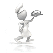 A running chef hurries to deliver a platter of food in this animated clipart.
