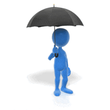 A stick figure checks the weather while standing under an umbrella its holding.