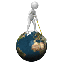 A stick figure uses a mop to clean-up the world.