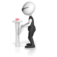 This animation shows a secret agent pressing a control button on a pedestal and then gesturing with its hand.  &lt;br&gt;&lt;br&gt; This animation is made to only loop one time. 
&lt;a href=&quot;http://www.presentermedia.com/blog/2010/07/set-number-loops-animated-gif/&quot;&gt; Learn how to set the number of loops here.&lt;/a&gt;